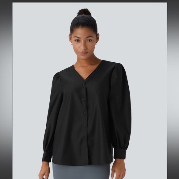 Halara V Neck Button Long Sleeve Work Blouse - Picture 7 of 8